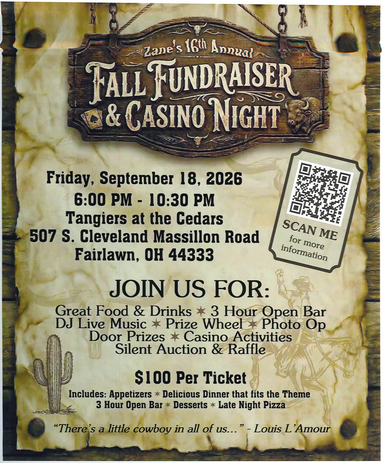 16th Annual Fall Fundraiser & Casino Night flyer